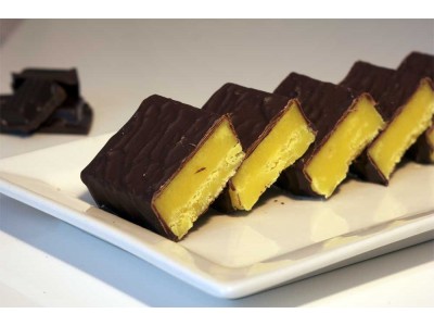 Marzipan Fudge enrobed in dark chocolate