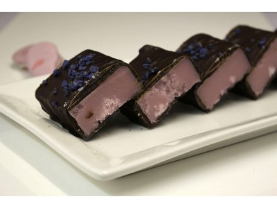Old Fashioned Violet Fudge enrobed in dark chocolate - suitable for Vegans